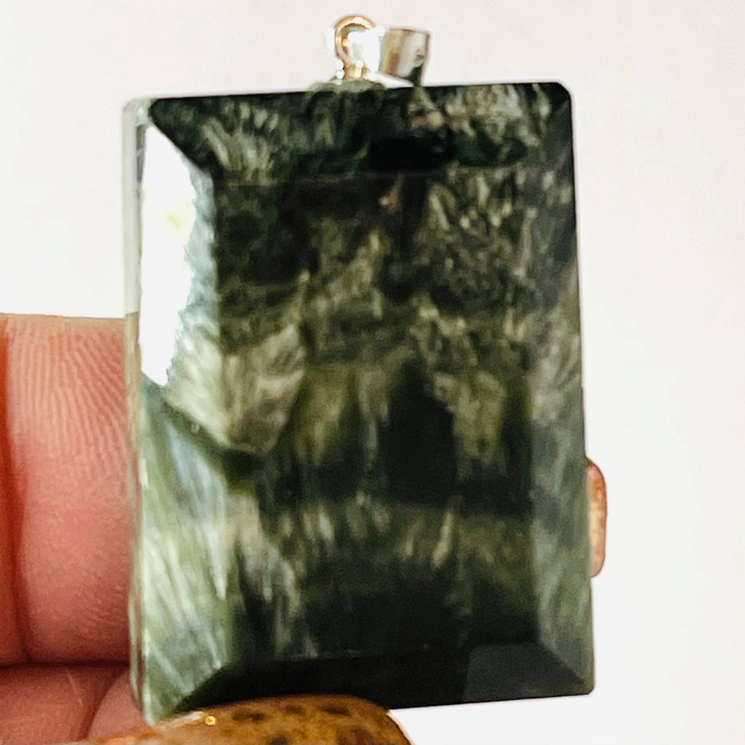 Seraphinite Rectangle Pendant with Sterling Silver Box Chain #196