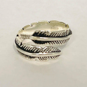 Sterling Silver plated Feather Ring - Adjustable
