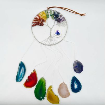 Tree of Life Agate Slice Wind Chime - Silver