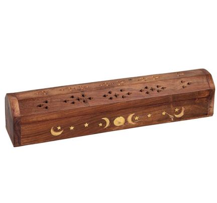 Wooden Box Triple Moon Incense Stick Holder