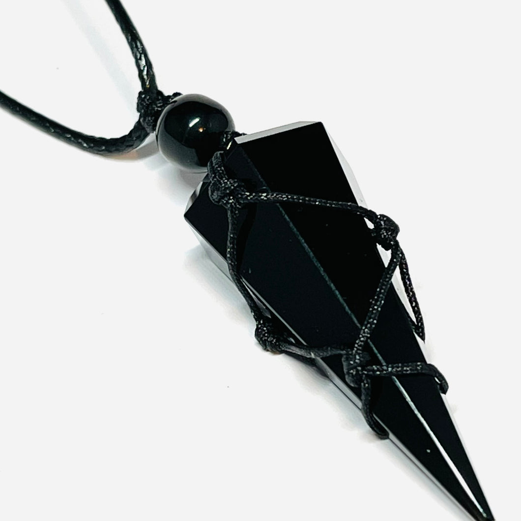 Black Obsidian 6 Faceted Pendant