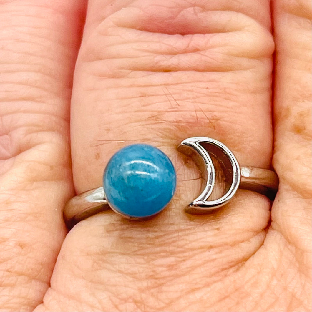 Apatite Moon Adjustable Silver Ring