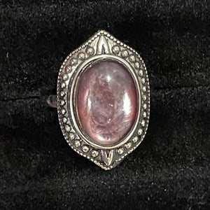 Lepidolite Adjustable Silver Ring