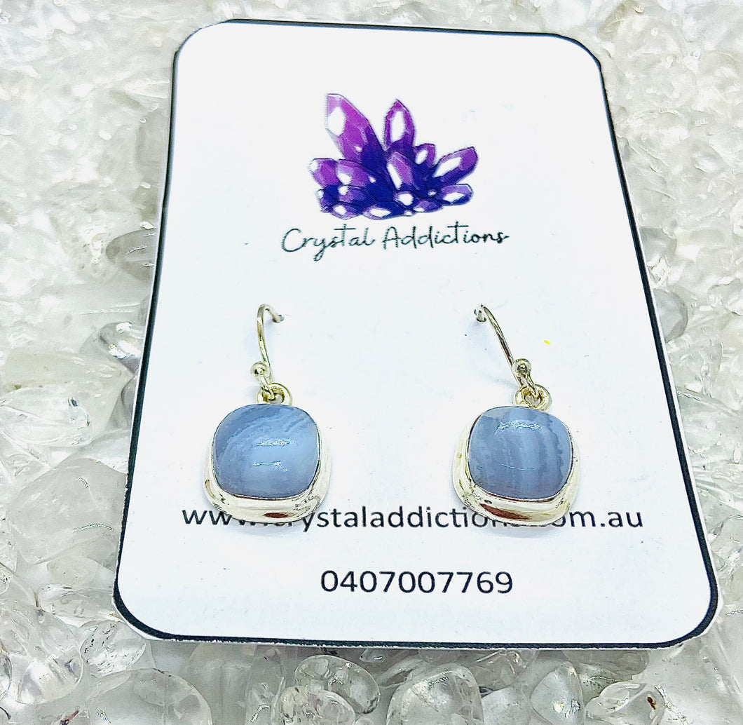 Blue Lace Agate Sterling Silver Drop Earrings #18