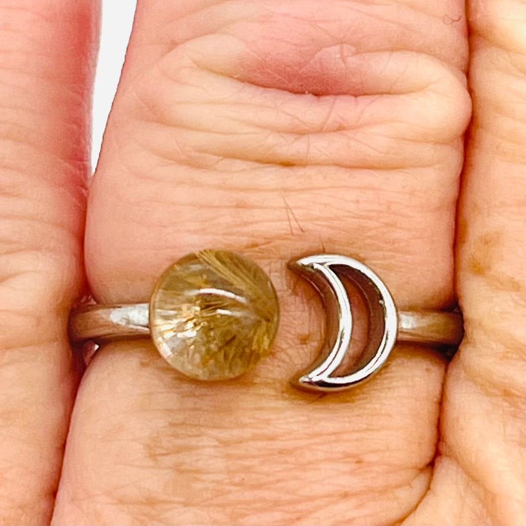 Rutile Moon Adjustable Silver Ring