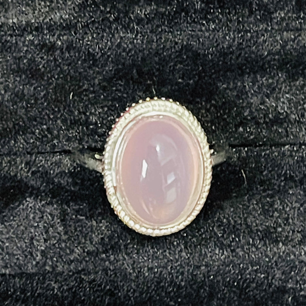 Pink Chalcedony Adjustable Silver Ring