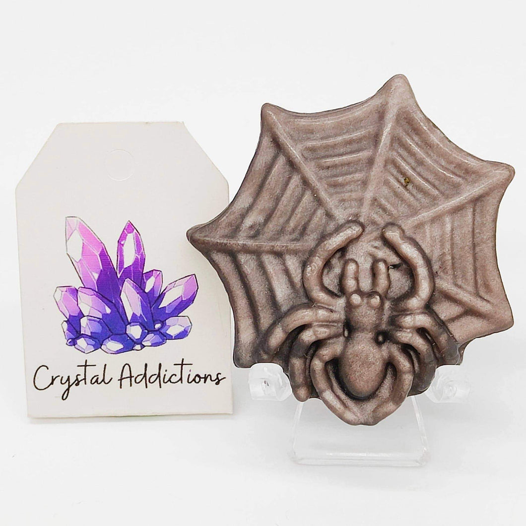 Silver Sheen Obsidian Spider on Web # 46