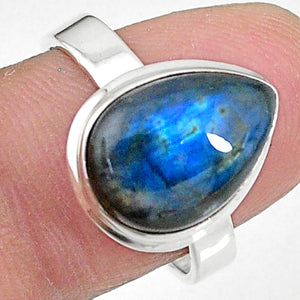 Blue Labradorite Silver Pear Ring # 22