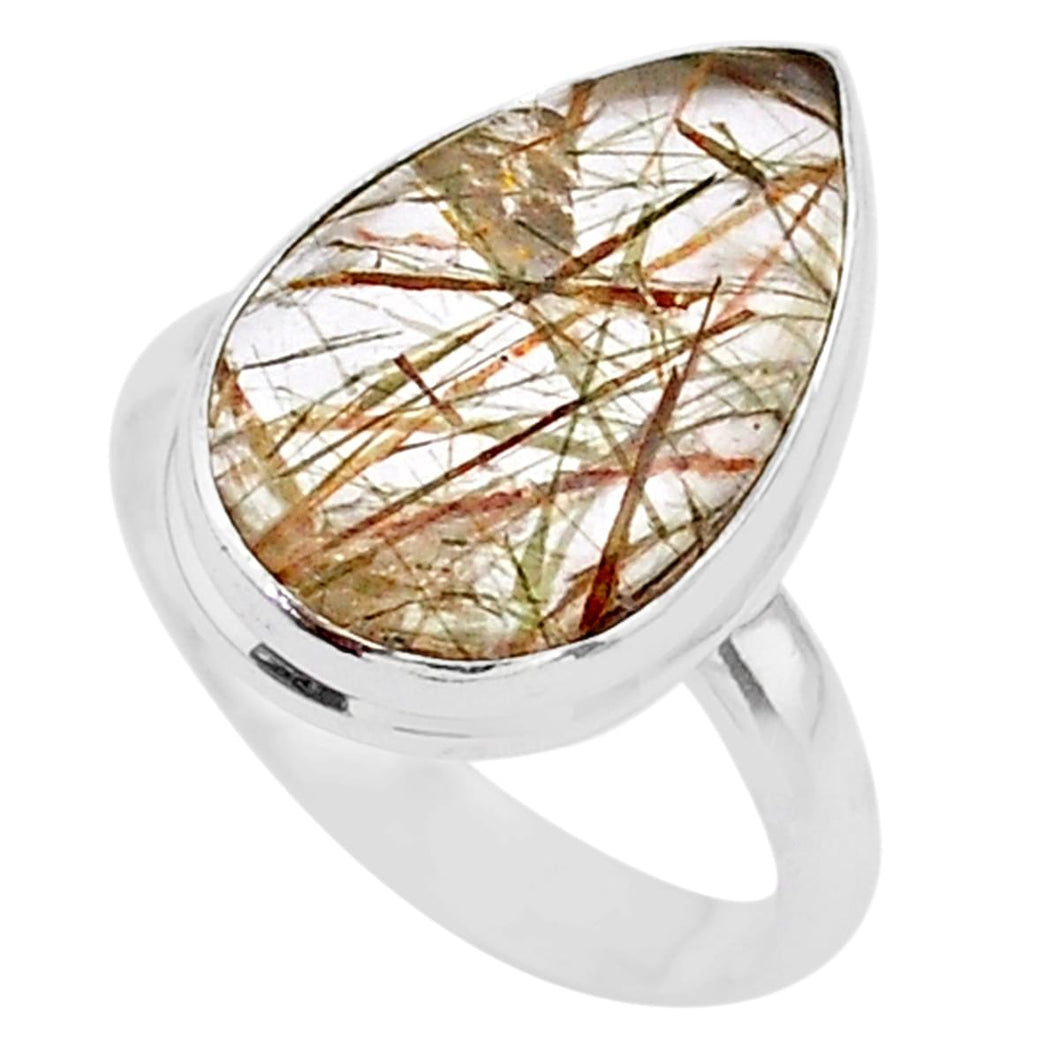 Gold Tourmaline Rutile Sterling Silver Ring # 56