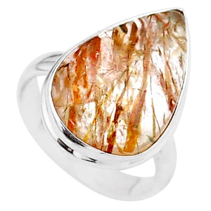 Golden Tourmaline Rutile Silver Ring # 45