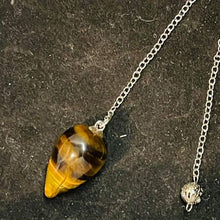 Load image into Gallery viewer, Long Silver Pendulums Tiger Eye
